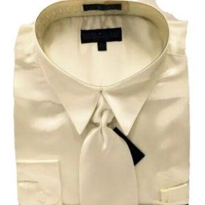 Daniel Ellissa Men's Satin Formal Dress Shirt Ivory Tie Hanky Sizes 18.5 - 21.5